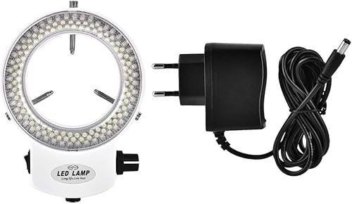 144 Anello Luminoso LED Regolabile Illuminatore Microscopio Anello Light con Adattatore per Microscopio Stereo & Macchina Fotografica. (Bianco/Nero)(bianco) - Fashionser