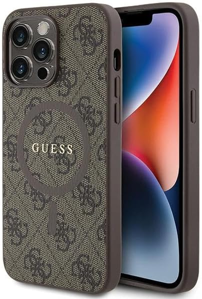 Guess GUHMP15XG4GFRW Custodia per iPhone 15 PRO Max 6,7 Pollici Custodia Rigida Marrone Collezione 4G Pelle Logo in Metallo - Fashionser