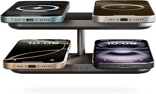 Zens Quattro Wireless Charger Pro 4, Adattatore Wireless MagSafe e Qi2 da 15 W per iPhone/AirPods, Adattatore da 65 W Incluso (EU/UK/US) Con Cavo da 1,5 m Integrato, Bianco - Fashionser