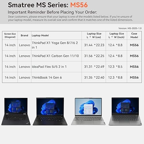 Smatree MS56 Custodia protettiva rigida in EVA con stand compatibile per 14 pollici Lenovo ThinkPad L14 Gen 5/X1 Yoga Gen 8/7/6,per ThinkPad X1 Carbon Gen 11/10,IdeaPad Flex 5i/5,ThinkBook 14 Gen 6/7 - Fashionser