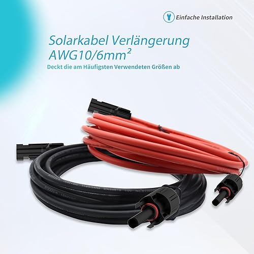 Prolunga Cavo Solare 6mm² 1/2/3/5/10/20m, Fotovoltaico, Collegamento Spina, Classe di Tensione 1500V, Impermeabile IP68 (6mm²/10m) - Fashionser