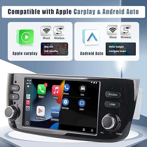 Autoradio con Wireles CarPlay&Android Auto, autoradio per Fiat Linea Punto Evo 2012-2017 e Linea 2012-2015 con stereo touchscreen IPS/Bluetooth/Mirror Link/FM/AM/USB - Fashionser