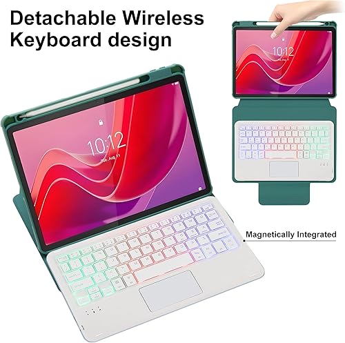 HLTOOP Custodia con Tastiera per Lenovo Tab M11 11 Pollici 2024 (TB330FU/TB330XU), Custodia Girevole A 360°, Tastiera Bluetooth Staccabile con Retroilluminazione A 7 Colori E Touchpad,Blu - Fashionser