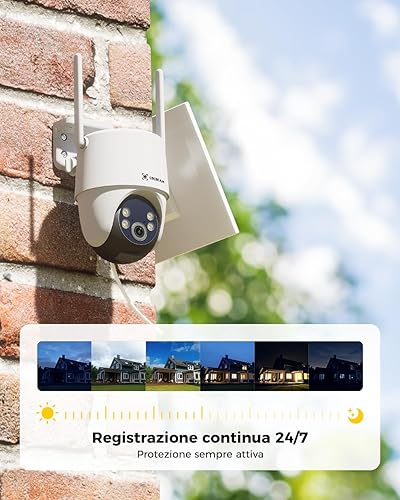 COCOCAM 24/7 Registrazione AOV Telecamera Wi-Fi Esterno Solare con Batteria 10000mAh Pannello Solare 8W, 2K PTZ, Rilevamento AI, Tracking AI, Visione Notturna 30 Metri, IP66 - Fashionser