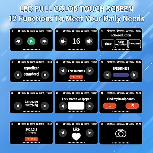 Cuffie Bluetooth Wireless con Touchscreen, Cancellazione del Rumore ENC, In-Ear, Batteria a Lunga Durata, Bluetooth 5.3 IPX7 Impermeabile, Compatibile con iOS/Android/Windows - Fashionser