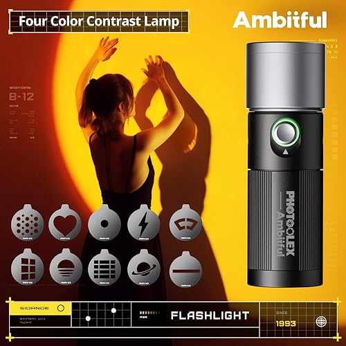 AMBITFUL Torcia portatile a LED per fotografia, 4 colori, con 20 gobos, 8400 mAh, in lega di alluminio, ricaricabile, video e creazione di contenuti - Fashionser