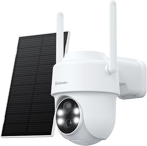 GALAYOU Telecamera WiFi Esterno Senza Fili con Pannello Solare - 2K Telecamera Esterno Wifi Batteria con Visione Notturna a Colori, PIR, Sirena R1 - Fashionser