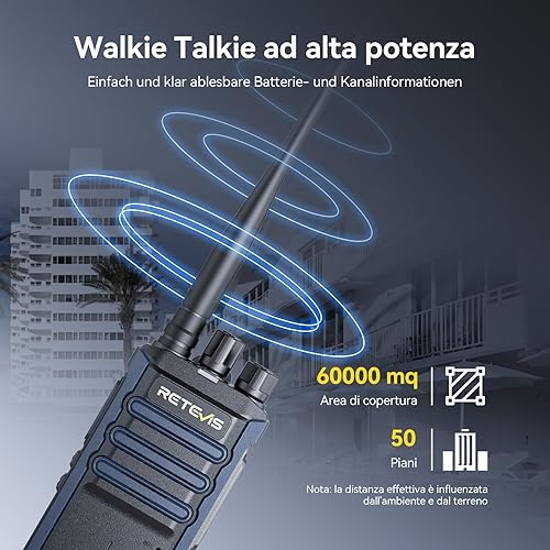 Retevis RT86S Walkie Talkie Professionali, Ricetrasmittenti a Lungo Raggio, Display LCD 2600mAh USB C, Chiamata Gruppo, Walkie Talkie con Auricolari per Produzione (Nero, 2 Pezzi) - Fashionser