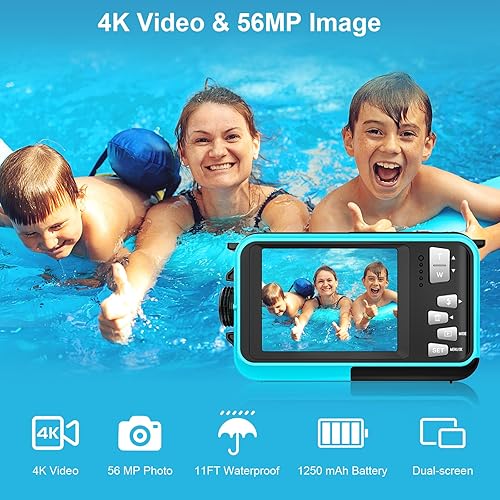 YISENCE Fotocamera subacquea UHD 4K 56MP Autofocus fotocamera digitale impermeabile con una scheda 32GB selfie doppio schermo fotocamera impermeabile per snorkeling - Fashionser