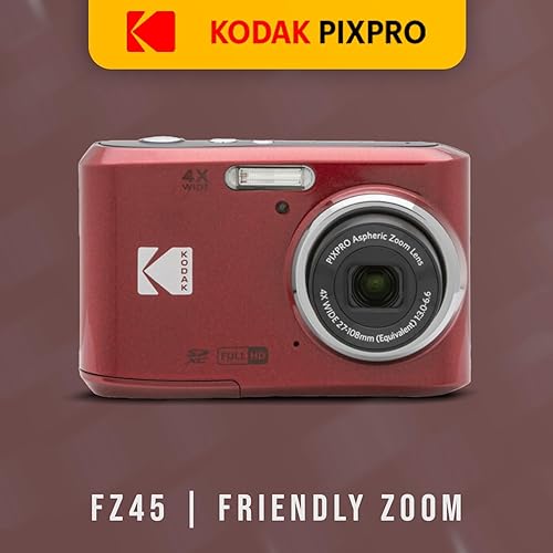 Kodak PIXPRO FZ45 - Fotocamera digitale con zoom amichevole (rosso) con scheda di memoria da 32 GB, organizer da viaggio e custodia, batterie alcaline e lettore SD (5 articoli) - Fashionser