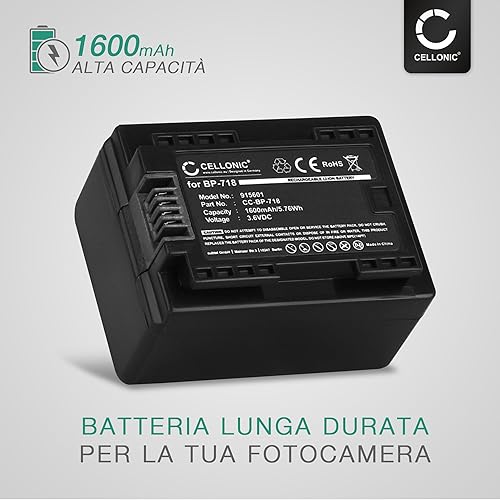 Batteria per Fotocamera Compatibile con Canon VIXIA LEGRIA HF R806, R506, R606, R406 (3.6V, 1600mAh) - Fashionser