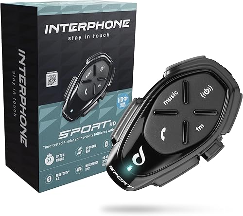 INTERPHONE SPORT - Doppio - Interfono Bluetooth da casco per comunicazione in moto, Fino a 4 motociclisti, Distanza 1Km, Autonomia 20 ore, Radio, MP3, GPS, Impermeabile, Universale. - Fashionser