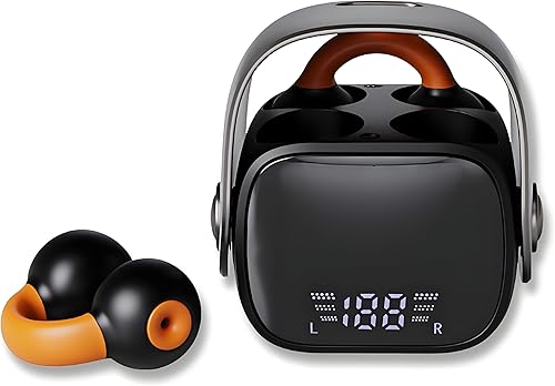 Auricolari Bluetooth a Clip Senza Fili, Auricolari Sportivi Aperti con Display LED - Design Confortevole, Auricolari Open-Ear a Clip Senza Dolore, Ideali per Corsa, Allenamento, Palestra- Nero - Fashionser