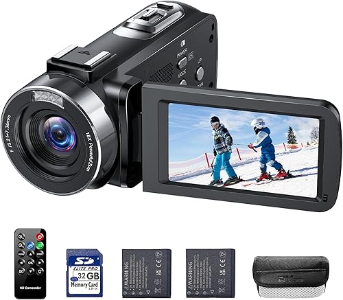 CAMWORLD Videokamera 4K 42MP Camcorder 18X Digital Zoom Kamera Recorder für YouTube 3 Zoll 270° Drehung Bildschirm YouTube Vlogging Kamera mit Batterien,LED-Fülllicht,Fernbedienung - Fashionser
