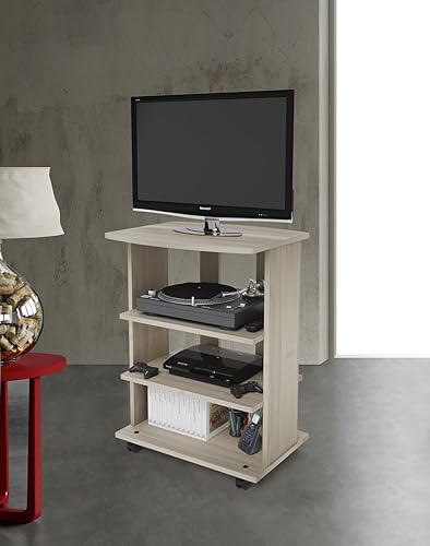 Carrello Porta TV Elide Linea Azzurra con Rotelle e Ripiani in Legno Made In Italy per Soggiorno Adatto a Ogni Esigenza di Arredo (Bianco frassinato) - Fashionser