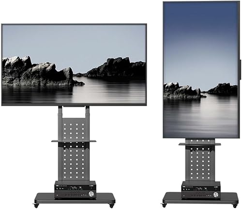 Supporto TV con Ruote Girevole: Carrello Porta TV da Terra Verticale Orizzontale Supporto tv Rotante per Schermo 32-65 Pollici Portata 50kg Max VESA 600x400mm Altezza Regolabile - Fashionser