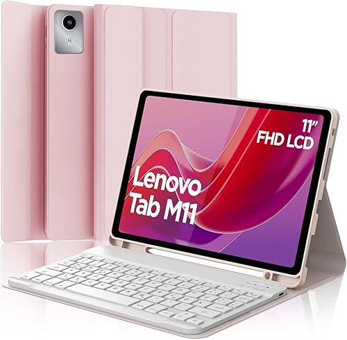 FOGARI Custodia per tastiera Lenovo Tab M11 11 pollici 2024, tastiera tedesca QWERTZ con Bluetooth magnetico rimovibile per Lenovo Tab M11 (TB330FU / TB330XU), rosa - Fashionser