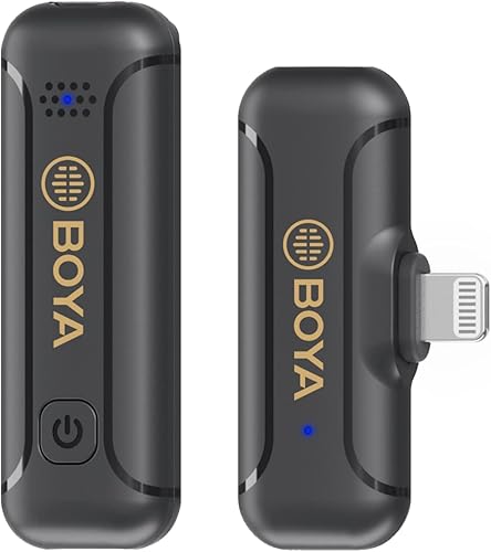 BOYA Microfono Lavalier Wireless per iPhone iPad, 2.4GHz Plug Play Microfono Clip-on per Intervista Video Podcast Vlog Registrazione YouTube (TX+RX) - Fashionser