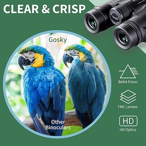 Binocolo con prisma a tetto, 10 x 42 per adulti, HD, binocolo professionale per bird watching, viaggi, osservazione delle stelle, caccia, concerti, sport, prisma BAK4, lenti FMC - Fashionser
