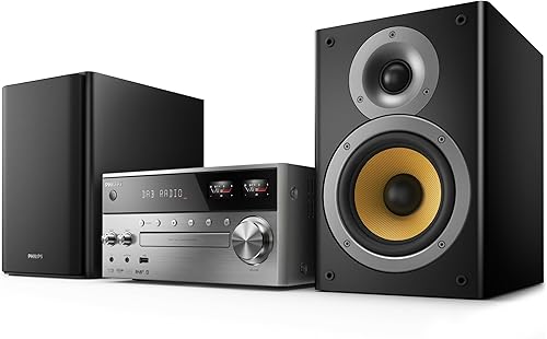 PHILIPS AUDIO BTB8000/12 Mini Impianto Stereo DAB+, Bluetooth, USB Direct, VU Meter, 150 Watt, Argento/Nero - Fashionser