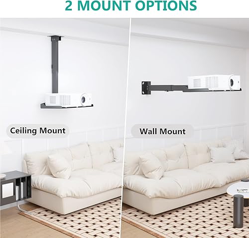 WALI Supporto da soffitto per proiettore, supporto da parete per proiettore, supporta fino a 10 kg, supporto universale per proiettore regolabile in altezza da 57,8 a 76,8 cm, installazione senza - Fashionser