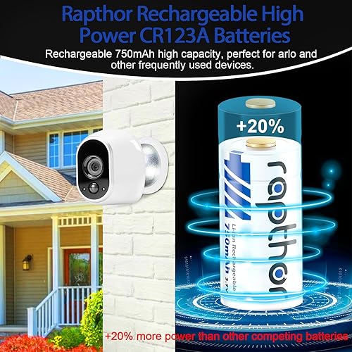 Rapthor Ricaricabile 123A Batteria 900mAh 3.7V Compatibile con Arlo Wireless Security Camera VMC3030/VMK3200/VMS3330/3430/3530 Smart Sensors Alarm System (900-8Pack) - Fashionser