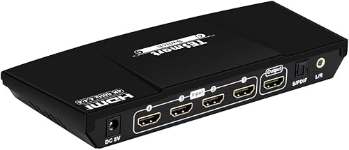 HDMI Switch TESmart Switch HDMI 4 in 1 out, Commutatore HDMI supporta 4K@60Hz, HDMI Interruttore 4 porte con uscita audio e telecomando IR, Ultra HD, HDR, compatibile con TV/Xbox One/PS4/PS3(Nero) - Fashionser