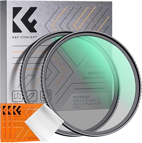 K&F Concept Nano-K 2 Pack Filtros Black Diffusion 1/8+ Black Mist 1/4 Ultrasottili in Vetro Ottico con Nano Rivestimento con 3Pcs Panno di Pulizia - Fashionser