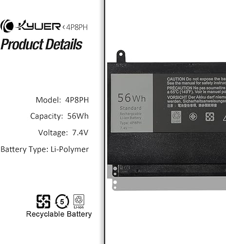 K KYUER 56Wh 4P8PH G05H0 Laptop Batteria per Dell Inspiron 15 7000 Series 7547 7548 Inspiron N7547 N7548 Vostro 14 5459 Series Type P41F P41F001 P68G P68G001 0G05H0 0G05HO Notebook Battery - Fashionser
