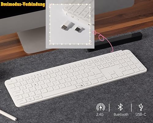 Keychron Tastiera wireless B6 Pro ultra sottile, Full Size DE-ISO Layout ZMKC, design del tasto e attenuazione dei tasti, 3 modalità 2.4 GHz/Bluetooth/Wired compatibile Win/Mac/Linux, bianco - Fashionser