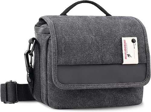 Besnfoto Borsa per fotocamera piccola borsa a tracolla per fotocamera DSLR mirrorless impermeabile in tela compatta custodia fotografica nera grigia - Fashionser