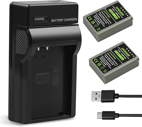 iPrize 2X BLN-1 da 1200 mAh e caricatore per Olympus OM-D E-M1, E-M5 Mark II, E-P5, PEN-F, HLD-6, E-M10 - Fashionser