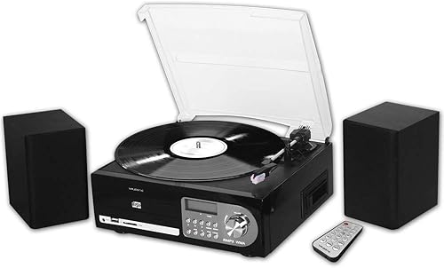 Majestic TT 38R CD TP USB SD - Giradischi 33/45/78 Giri, Lettore CD/MP3, Cassetta, Ingresso USB/SD Recorder, Nero - Fashionser