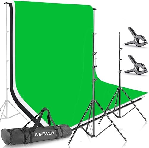 Neewer 2x3M Stand di sfondo, Sistema di Supporto per fondali in mussola 1,8x2,8 M (bianco, nero, verde), morsetti e borsa. Per la fotografia di ritratto, prodotto e riprese video. - Fashionser