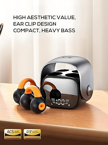 Auricolari Bluetooth a Clip Senza Fili, Auricolari Sportivi Aperti con Display LED - Design Confortevole, Auricolari Open-Ear a Clip Senza Dolore, Ideali per Corsa, Allenamento, Palestra- Nero - Fashionser