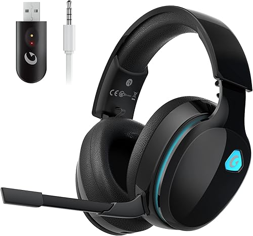 Cuffie Gaming Wireless, 2,4 GHz Cuffie Gaming per PC, PS4, PS5, Mac, Switch, Wireless Cuffie Bluetooth 5.2, Cuffie con Microfono Staccabile, Audio Stereo, Jack Audio 3.5 mm per Cuffie Gaming Cablate - Fashionser