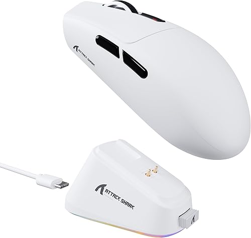 ATTACK SHARK G3PRO Gaming Mouse with Magnetic Charging Dock, PixArt PAW3311 Gaming Sensor, BT/2.4G Wireless/Wired Gaming Mouse, 25000 DPI, Gamer Mice for Win11/Xbox/PS/Mac (White) - Fashionser
