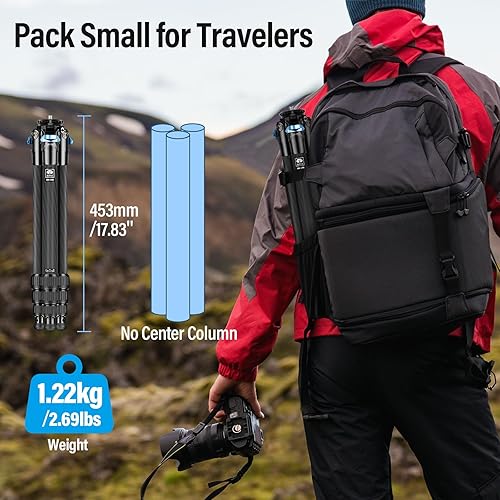 SIRUI 120cm Treppiede Carbonio da Viaggio AM-284, Treppiede Fotocamera con Gambe a 4 Sezioni, Compatto Cavalletto Fotografico per Videocamera, DSLR, Professional Stabile Treppiedi, Carico Massimo 15KG - Fashionser