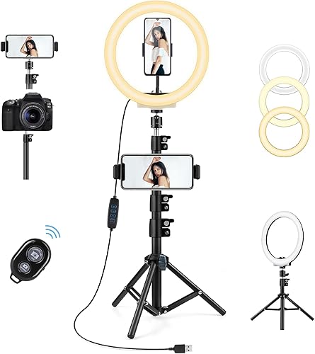 AGPTEK Luce Anello LED 10,2 Pollici Luce per Tik Tok Selfie Ring Light Treppiede 135cm Bluetooth Telecomando Lampada per Fotografica Video Youtube 3 Colori Chiari 10 Livelli di Luminoso Dimmerabile - Fashionser