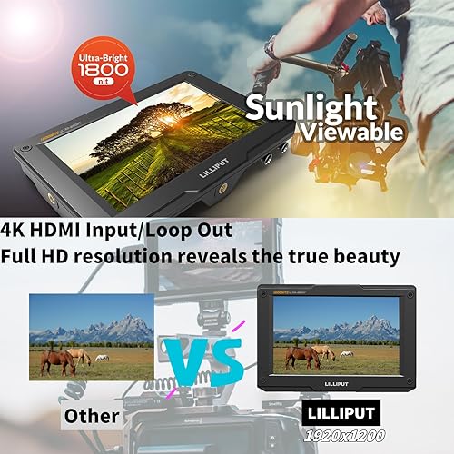 LILLIPUT H7S videocamera 4k- Monitor da 7' ultra luminosità con HDMI 3G-SDI e 4K, risoluzione Full HD, display LCD visibile alla luce solare (3G-SDI e 4K HDMI) - Fashionser