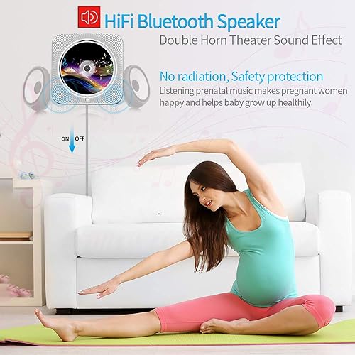 Adirigo Lettore CD/DVD portatile con Bluetooth, Altoparlanti HiFi integrati a parete, Boombox audio per la casa con telecomando Radio FM USB MP3 Cuffie da 3,5 mm Ingresso/uscita AUX （Bianco） - Fashionser
