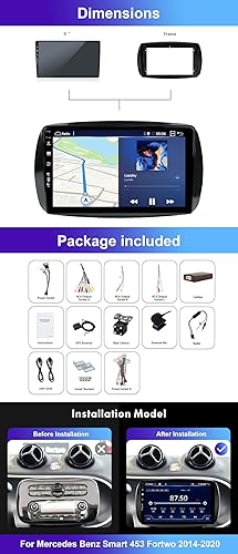 4G + 64G Autoradio Android 14 doppio DIN per Mercedes Benz Smart 453 Fortwo 2014-2020 DSP Carplay Android Auto Supporta DAB +, WLAN, BT, GPS, AUX, MirrorLink, WiFi, RDS, FM - Fashionser
