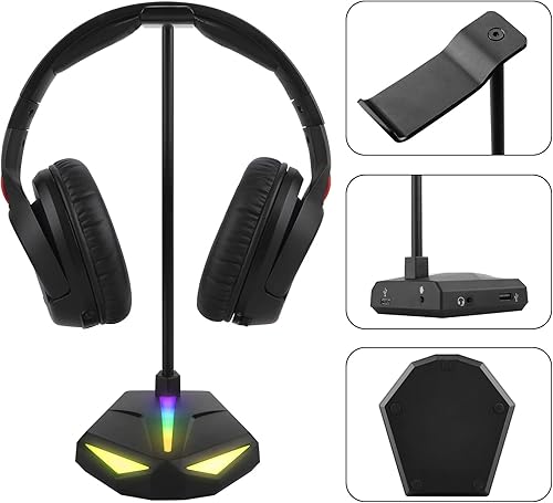 Geekria Supporto per cuffie RGB con audio surround AUX 7.1 da 3,5 mm e 3 porte USB Dual PC Gaming Headset Stand con porta di ricarica USB2.0 compatibile per Accessori da gioco - Fashionser