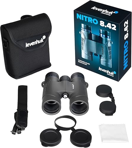 Levenhuk Nitro 8x32 Binocolo da Campo, Compatto, Leggero e Resistente all’Acqua, con Astuccio, Tracolla e Coperchi Protettivi Inclusi nella Confezione - Fashionser
