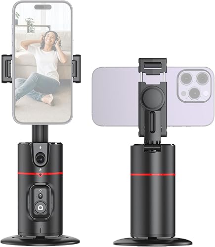 Andoer Treppiede per auto Face Tracking, intelligente supporto per cellulare con tracciamento del movimento, girevole a 360°, supporto per telefono intelligente con clip per telefono, vite da 1/4' per - Fashionser