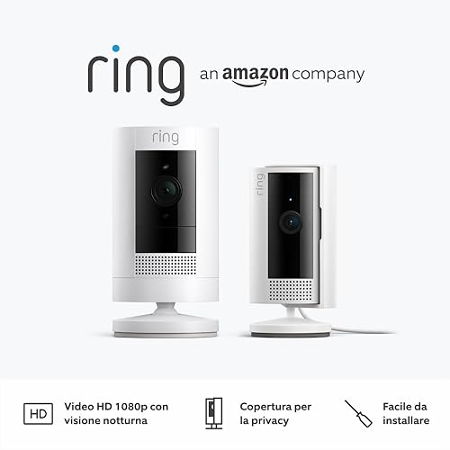 Ring videocamera esterna a batteria (Stick Up Cam) | Telecamera per esterno wifi senza fili con 1080p HD video, audio bidirezionale, fai-da-te | Ring Home: 30 gg. prova gratuita | 2 telecamere - Fashionser