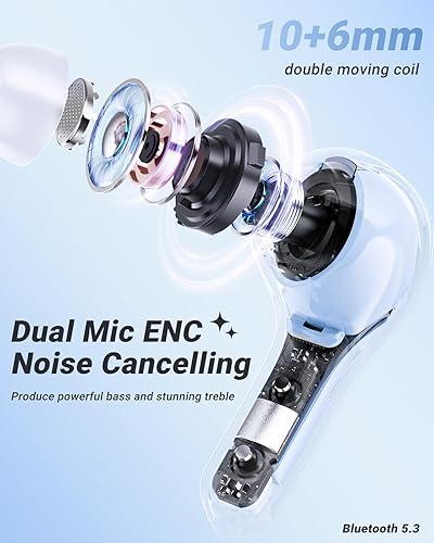 ACEFAST T8 Cuffie Bluetooth, Auricolari Bluetooth 5.3 con Stereo HiFi, Cuffie Wireless Sport in Ear con Microfono, Cuffie Senza Fili Cancellazione Rumore, Cuffiette Trasparente,Azzurro - Fashionser