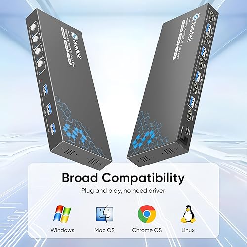 Switch KVM 4 PC 1 Monitor, Switch KVM HDMI 4K@60Hz con 3 porte USB 3.0 per 4 computer che condividono 1 monitor/tastiera/mouse, HDCP 2.2, Plug and Play, con 1 cavo HDMI e 3 cavi USB - Fashionser