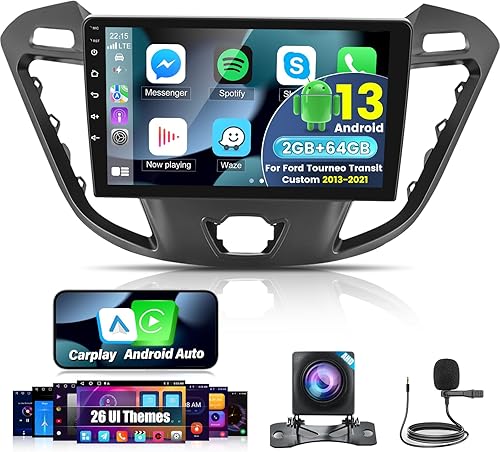 2G+64G Android Autoradio Per Ford Transit Tourneo Custom 2013-2021 con Wireless Carplay e Android Auto, Autoradio Touch Screen da 9 Pollici Con WiFi, Navigazione GPS, Bluetooth, FM RDS - Fashionser