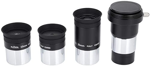 Kit oculare Plossl, Set oculare telescopico Plossl da 1,25 'Set 4mm/10mm/25mm + 2X Barlow Lens per l'astronomia - Fashionser